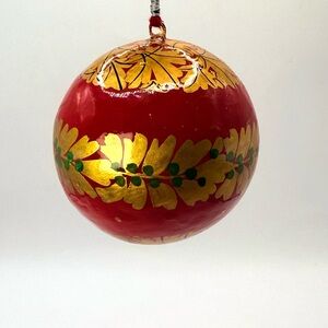 Vintage Ukrainian Russian Wooden Ball Folk Art Ornament 2.5”
